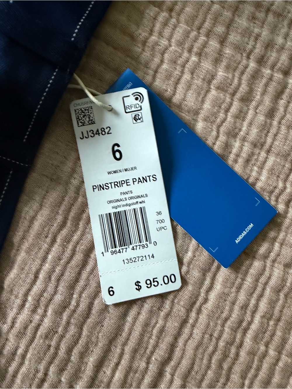 Adidas Navy Pinstripe Twill Loose Pants, Size 6 Women’s Streetwear - Picture 8 of 8
